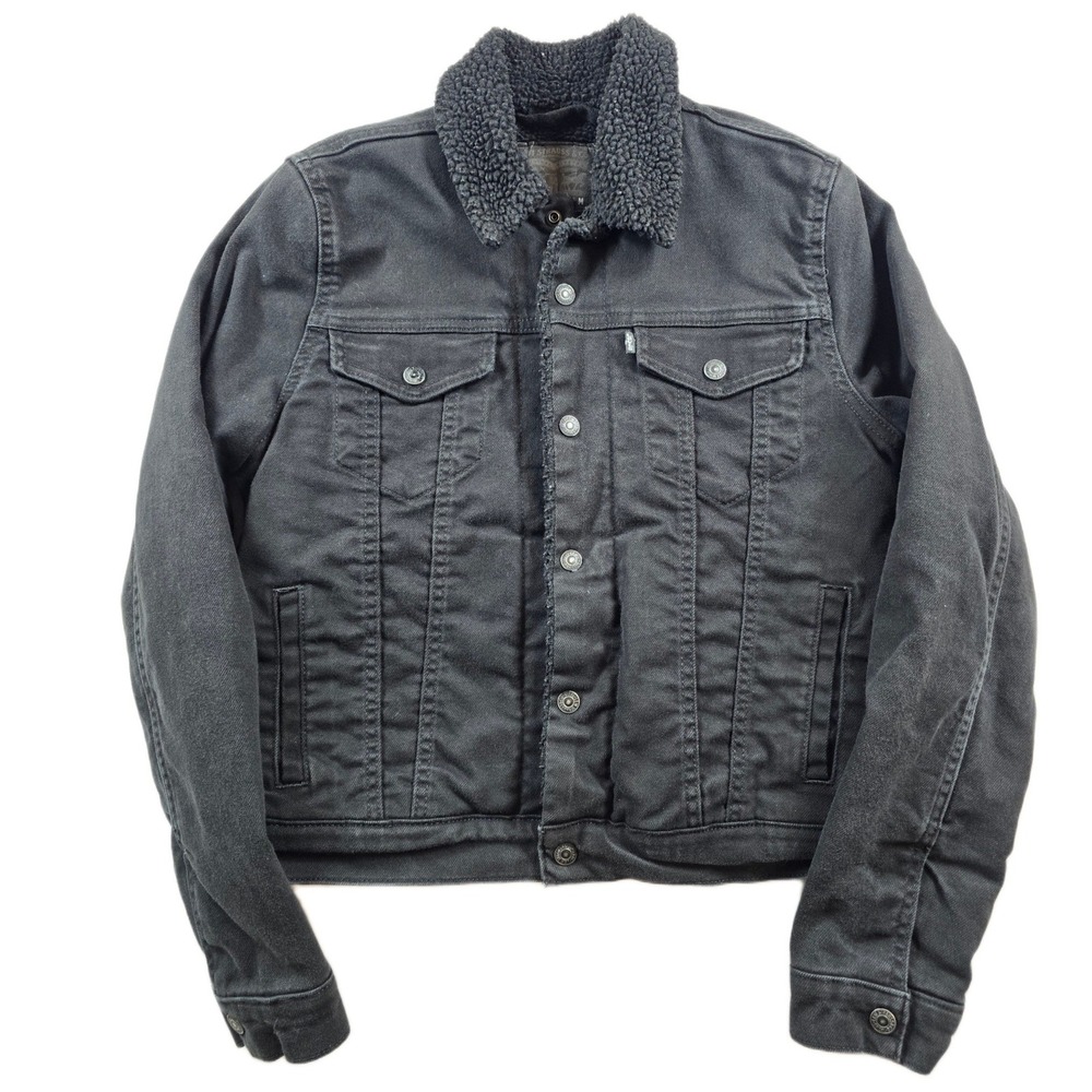 Levi's Sherpa Trucker Jean Jacket Women Medium Black Denim Cotton Lined Coat